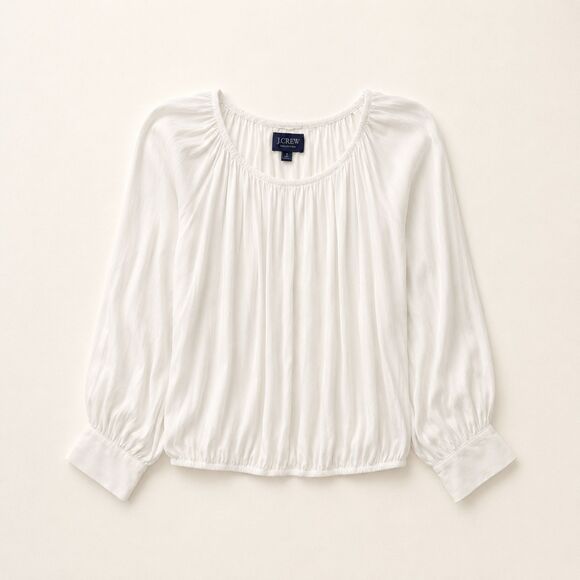 J. Crew Tops - J.Crew Collection White Gathered Long Sleeve Blouse Top M